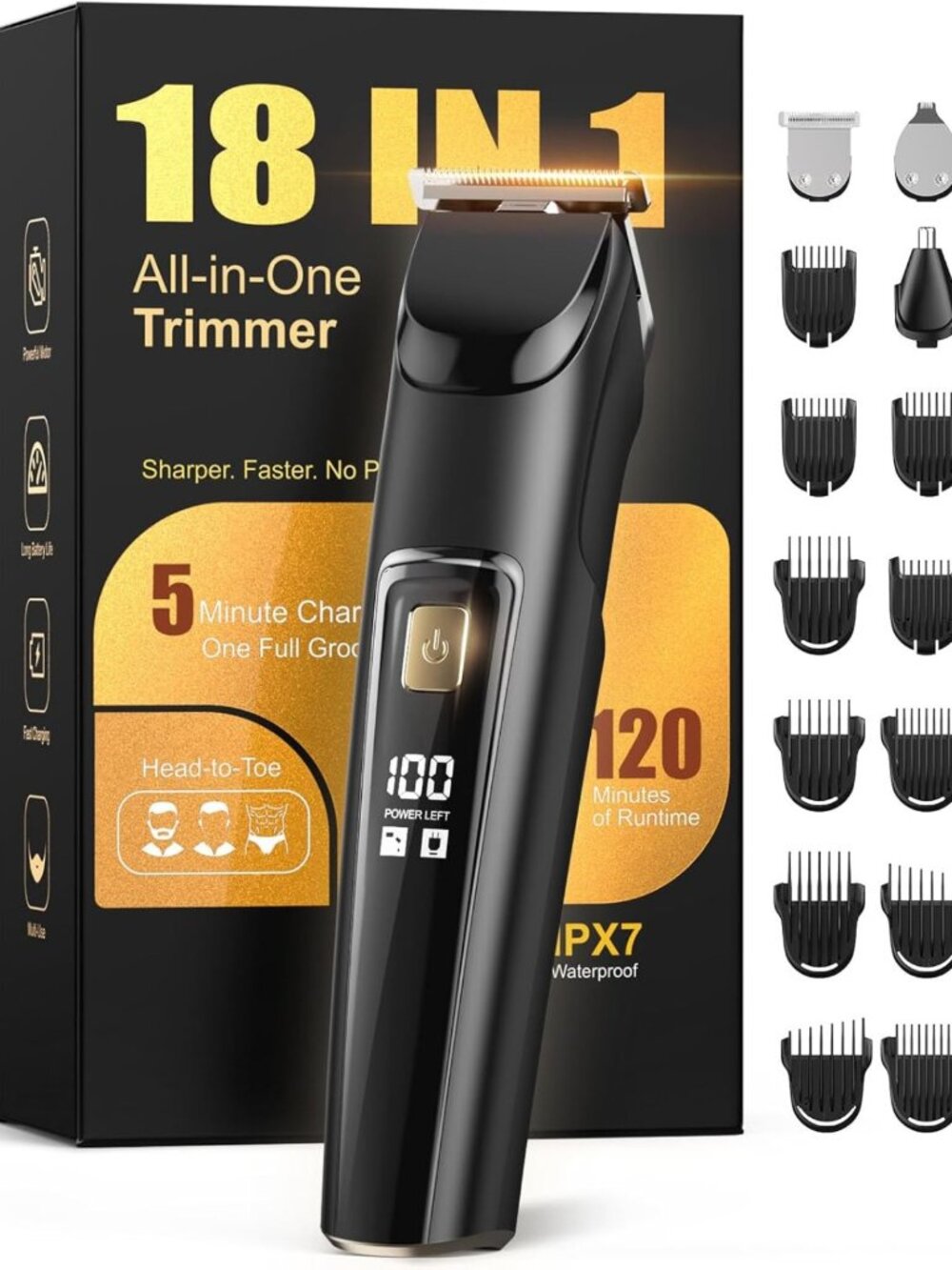 Cordless 18-in-1 Beard Trimmer & Grooming Kit | Waterproof Rechargeable Hair